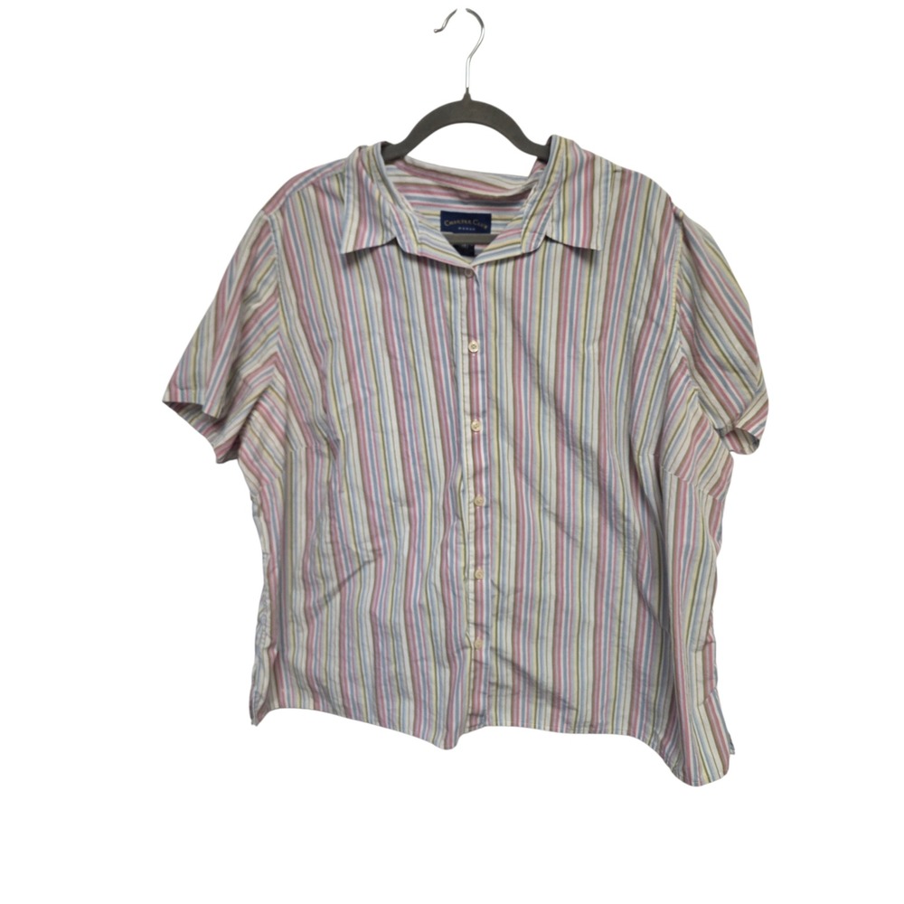 Charter Club Plus Size 20W Striped Short Sleeve Button Up Shirt Top 100 Cotton